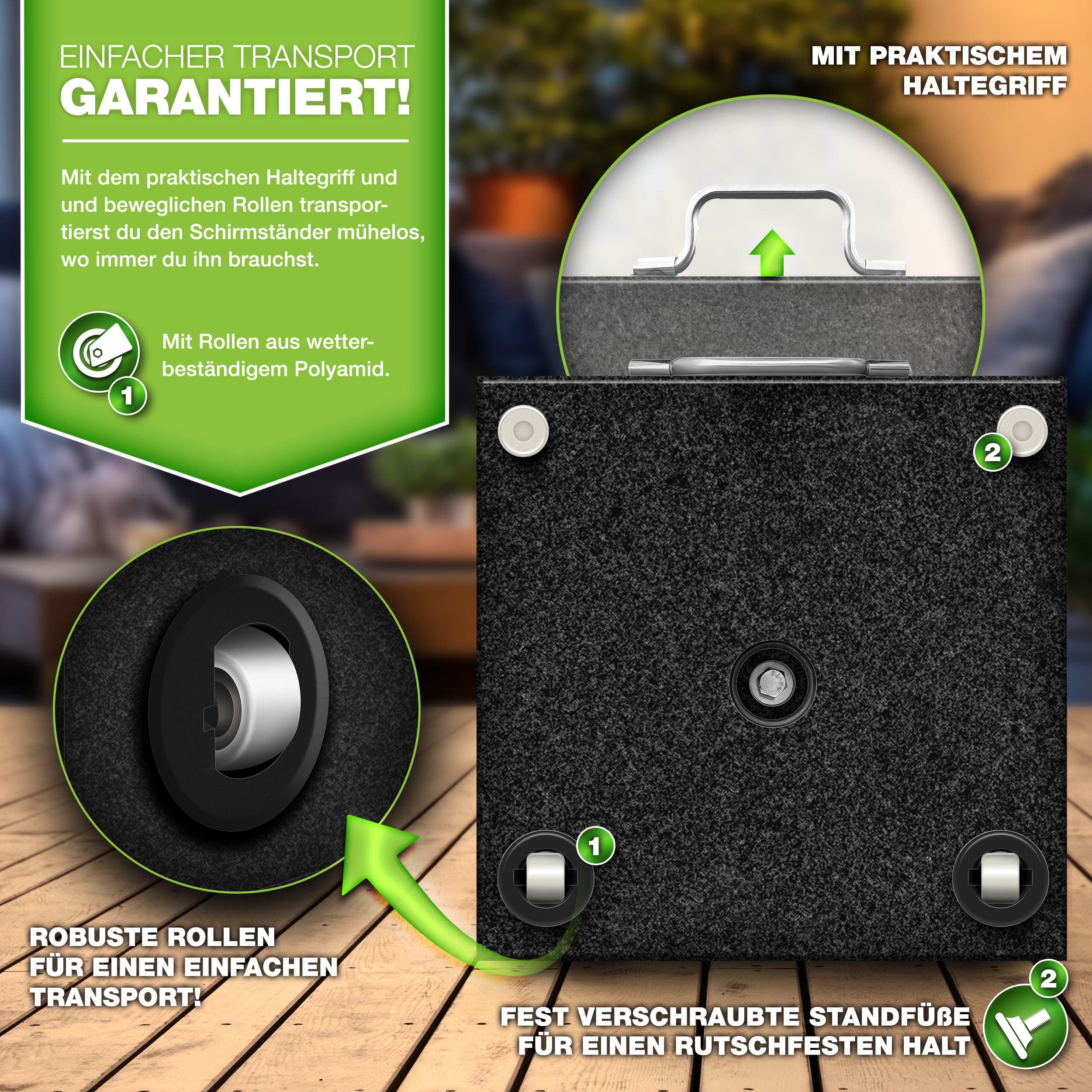 tillvex Sonnenschirm tillvex Granit Sonnenschirmständer, Balkonschirmständer für Schirmstöcke 16-48 mm & 300cm Schirmdurchmesser, Sonnenschirm, Granit Sonnensch – Bild 4 von 5