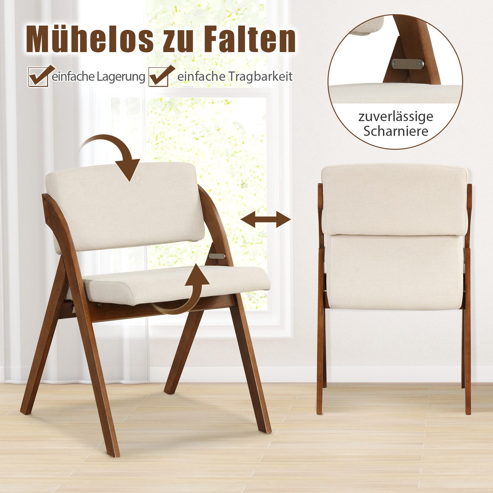 COSTWAY Klappstuhl, 2er Set, klappbar, mit gepolsterter Sitz & Rückenlehne