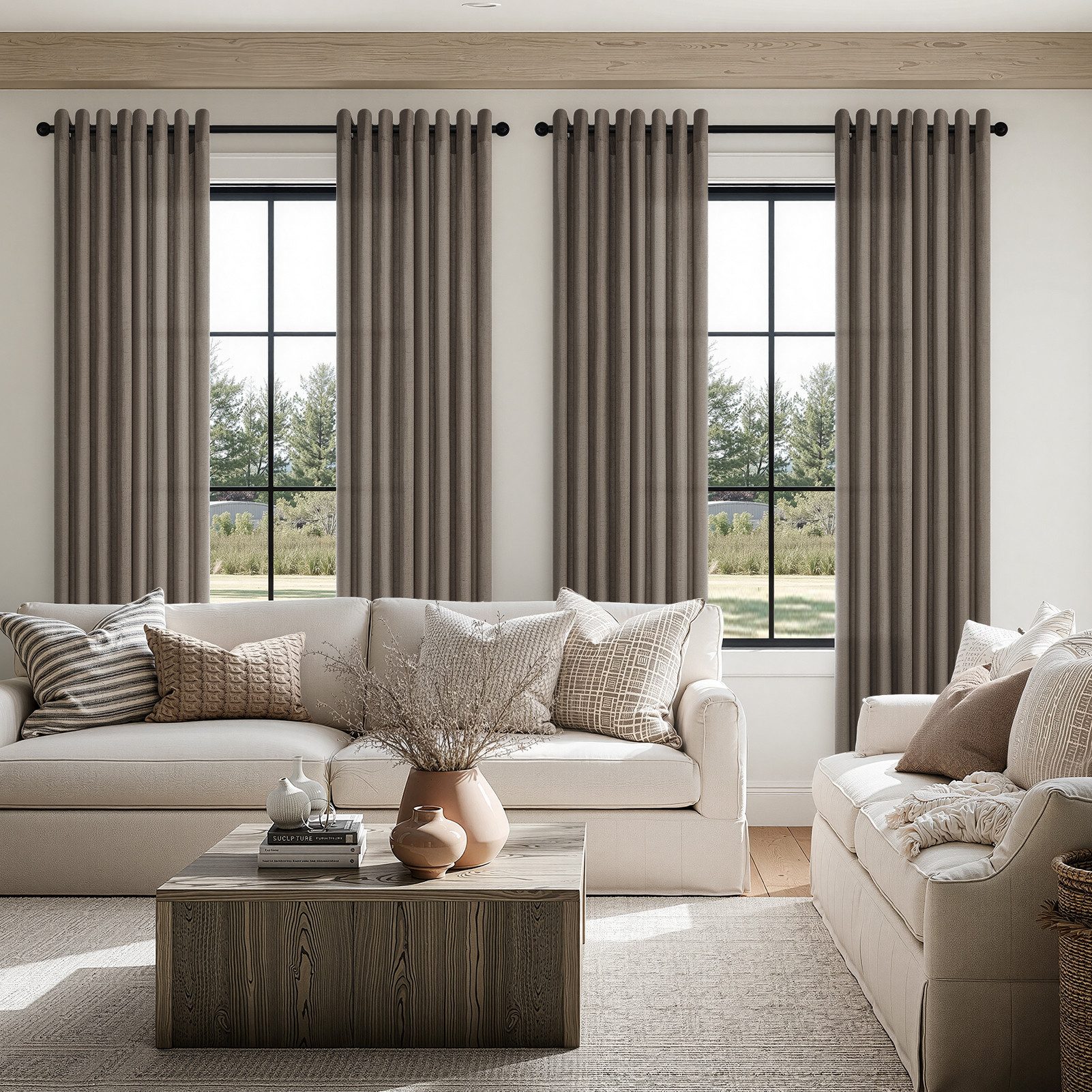 Topfinel Gardine Leinenoptik Gardinen mit Ösen Vorhänge für Wohnzimmer (2 St), Ösen, halbtransparent, vorhänge kinderzimmer halbtransparent Taupe 140x245 Studie – Bild 5 von 5