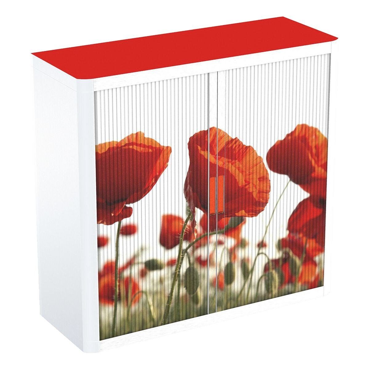 EASYOFFICE Rollladenschrank rote Blumen Lamellen gemustert, günstig online kaufen
