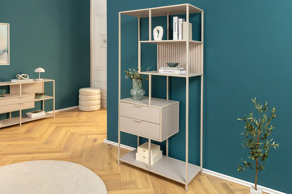 riess-ambiente Bücherregal SLIM LINE 185cm champagner beige Metall · Raumteiler mit Schubladen, Einzelartikel 1-tlg., Mehrzweckregal fürs Wohnzimmer mit 4 Fächern · Industrial Design