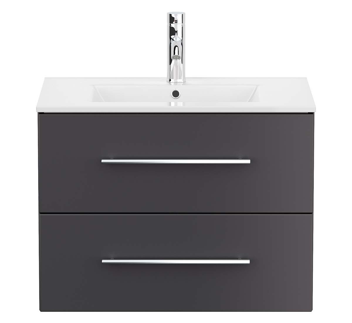 einfachgutemoebel Waschtisch-Set KUBOA Waschplatz 70cm Grafit Seidenmatt mit Keramikbecken, (Badmöbel Set, 1-St., Waschtisch Set)