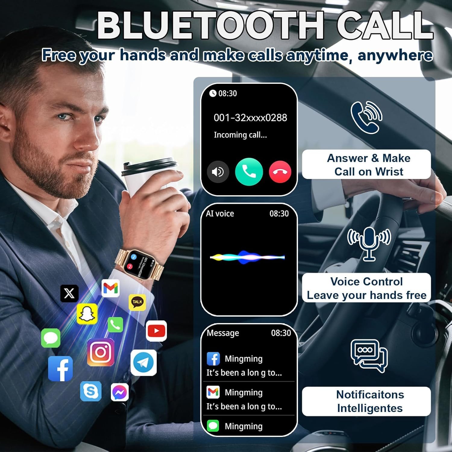 Zevelora Herren's Anruffunktion Fitness Tracker Telefonfunktion Smartwatch (Android/iOS), mit 2 verstellbaren Armbändern Business Stil Smart Watch 100+Sportmodi