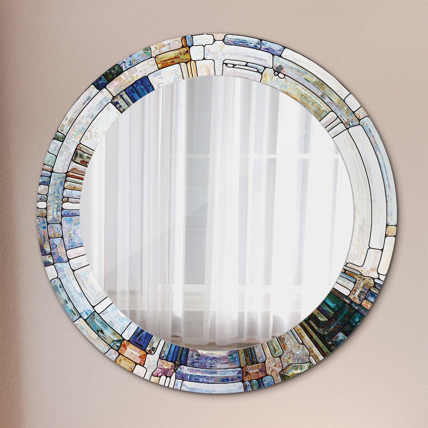Tulup Spiegel Badspiegel mit Aufdruck Schminkspiegel Hängespiegel Rund: Ø60cm Gebeizt Glas