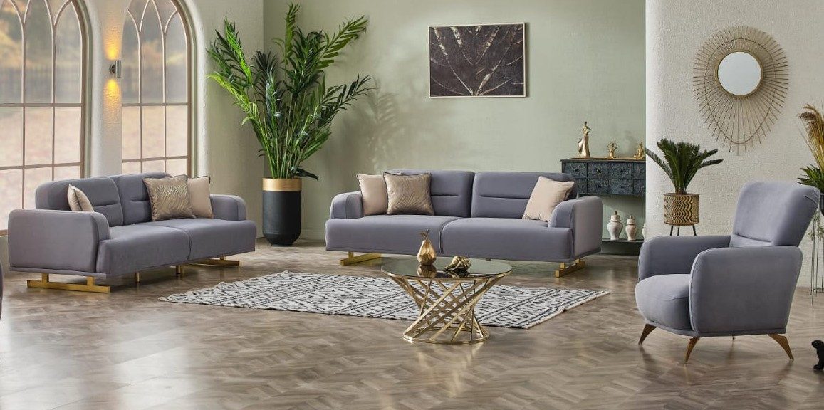 Villa Möbel Polstergarnitur Aurelia, (Set, Set besteht aus: 2 Sitzer+Sessel), Hand Made Quality, pflegeleichter Mikrofasersamtstoff