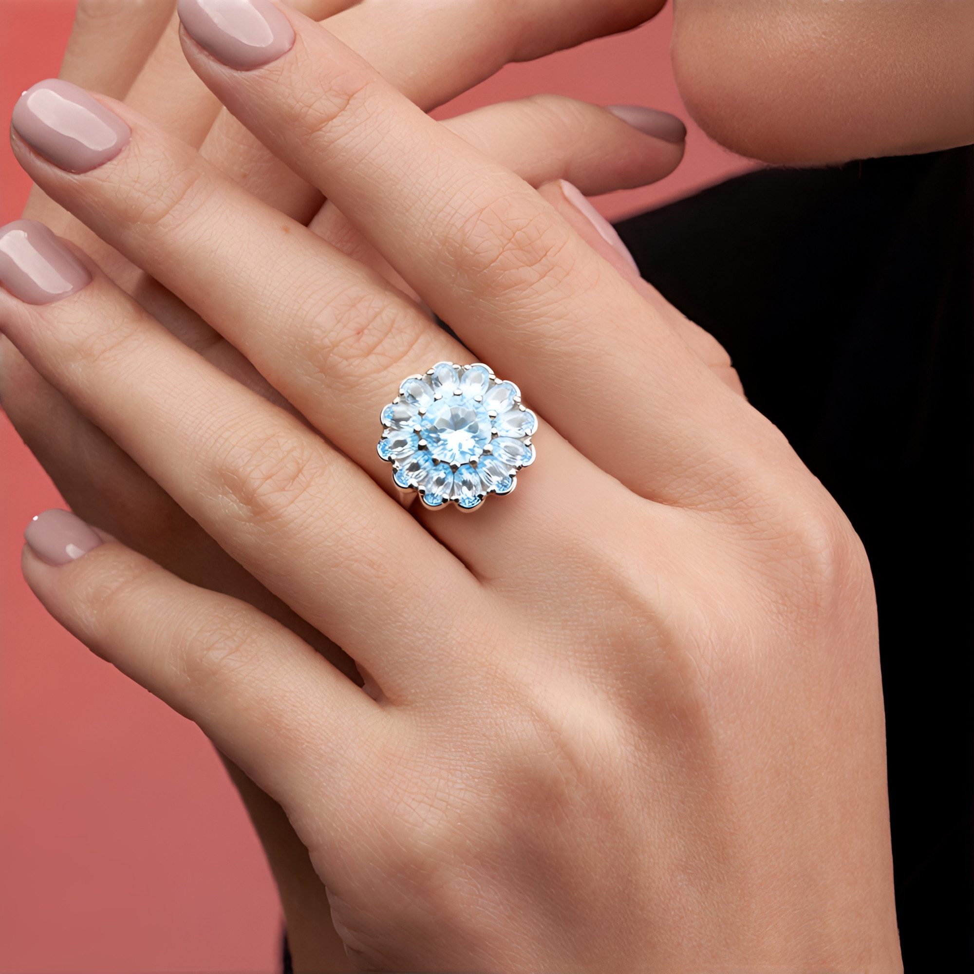 Cavill Silberring Cavill Himmelblauer Topasring 9,03 ct in Sterlingsilber, floral (1-tlg)