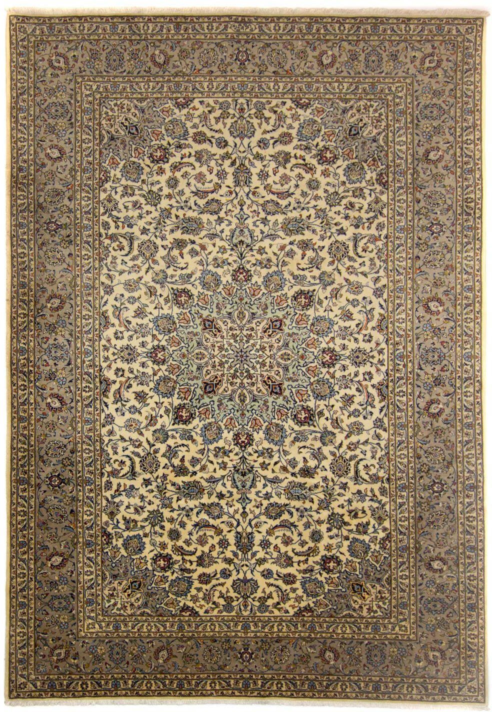 Wollteppich Keshan Medaillon Beige chiaro 360 x 258 cm, morgenland, rechteckig, Höhe: 10 mm, Unikat mit Zertifikat