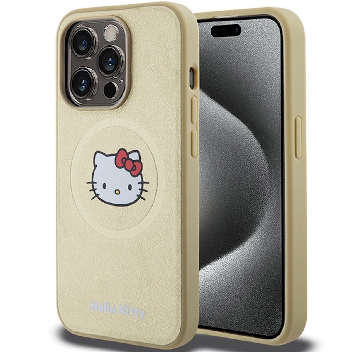 Hello Kitty Smartphone-Hülle Hello Kitty Apple iPhone 15 Pro Max Leather Kitty Head MagSafe Gold