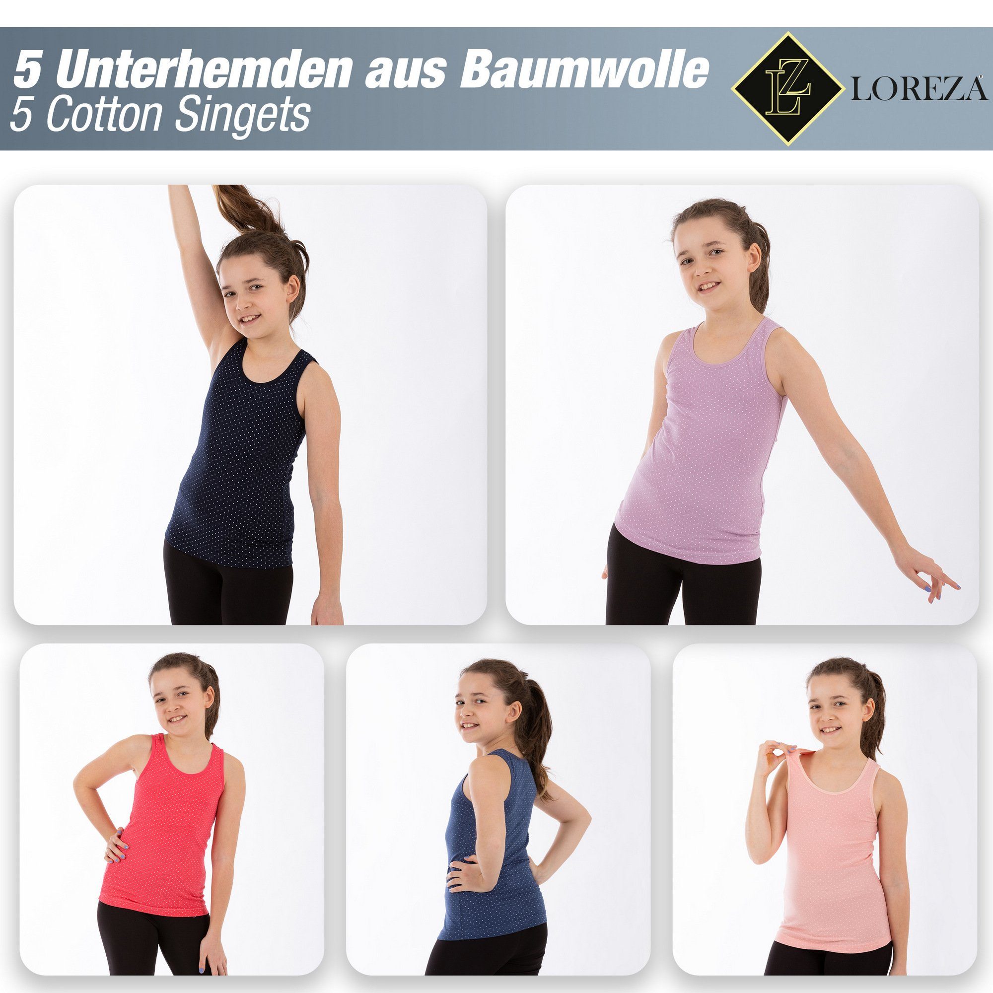 LOREZA Unterhemd 5er Set Mädchen Unterhemden - Punkte - Bunt (Set, 5-St., 5er-Pack) – Bild 5 von 5