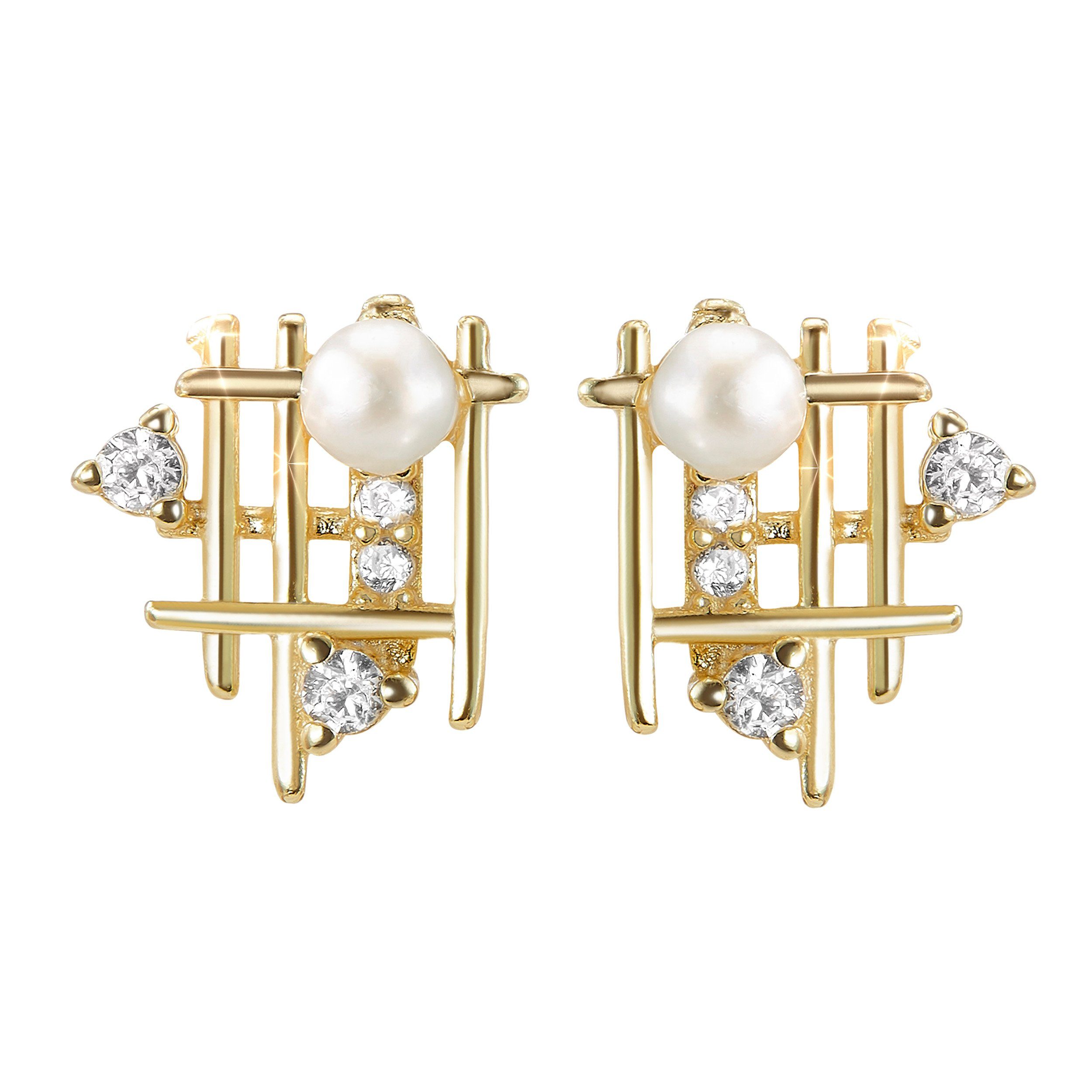 NKlaus Paar Ohrstecker Paar Ohrstecker Phantasie 925 Silber vergoldet Zirkonia weiß Damen Oh