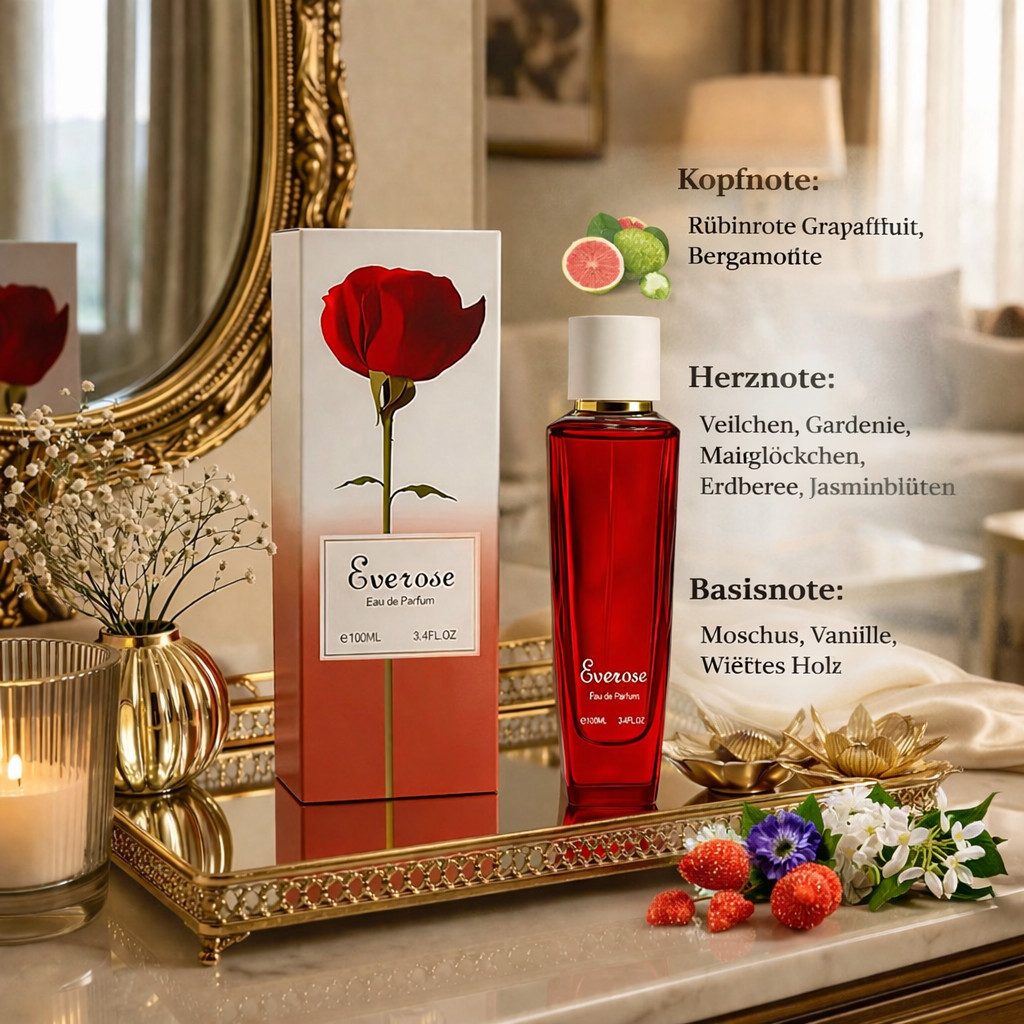 Fine Perfumery London Eau de Parfum Everose For Her Damenduft 100 ml, 1-tlg., Luxuriöser Damenduft, langanhaltend, edle Verpackung, Premium