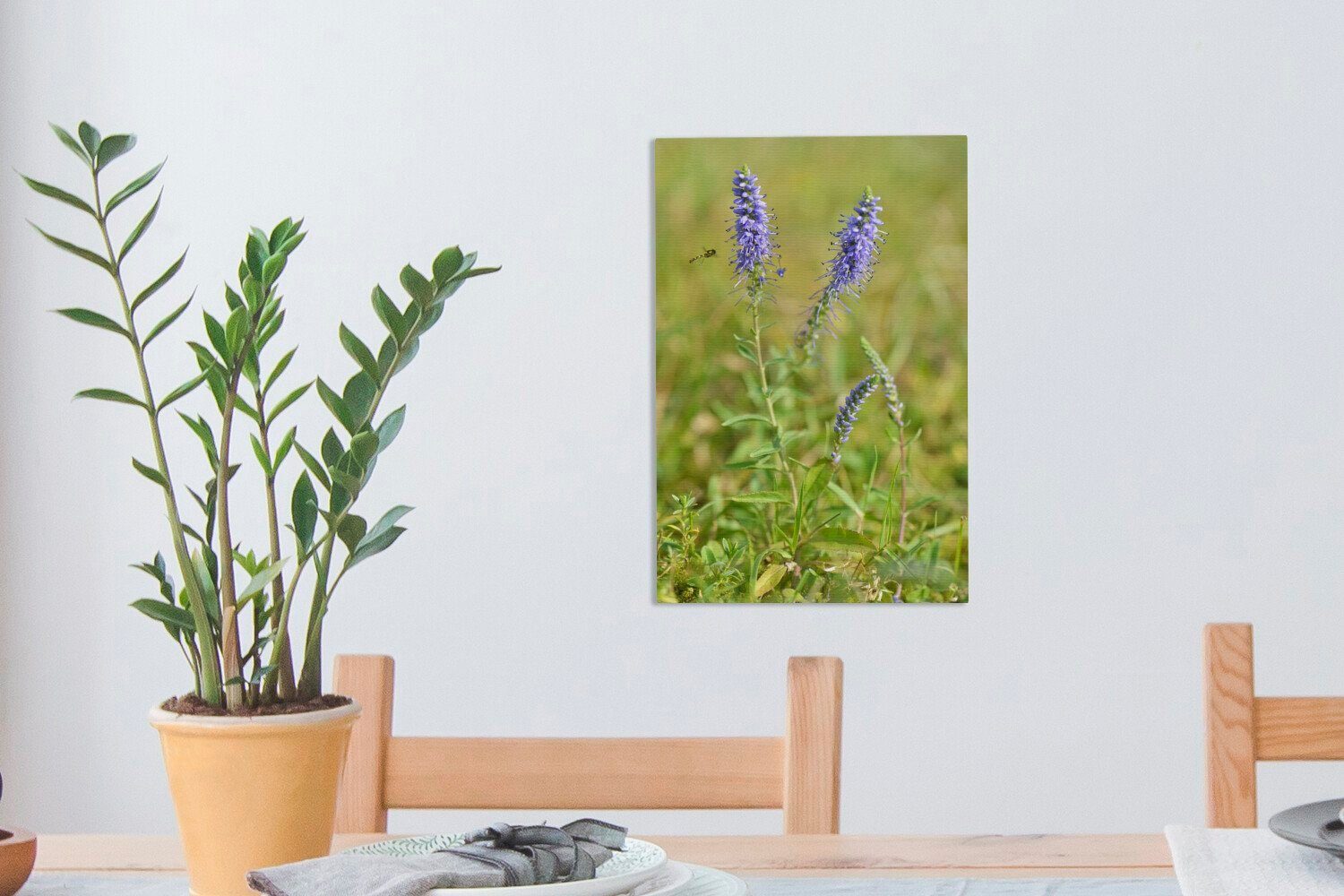 Zwei Farns, OneMillionCanvasses® des Zackenaufhänger, (1 fertig Leinwandbild Gemälde, Leinwandbild 20x30 bespannt Blüten cm hohen St), inkl. violette