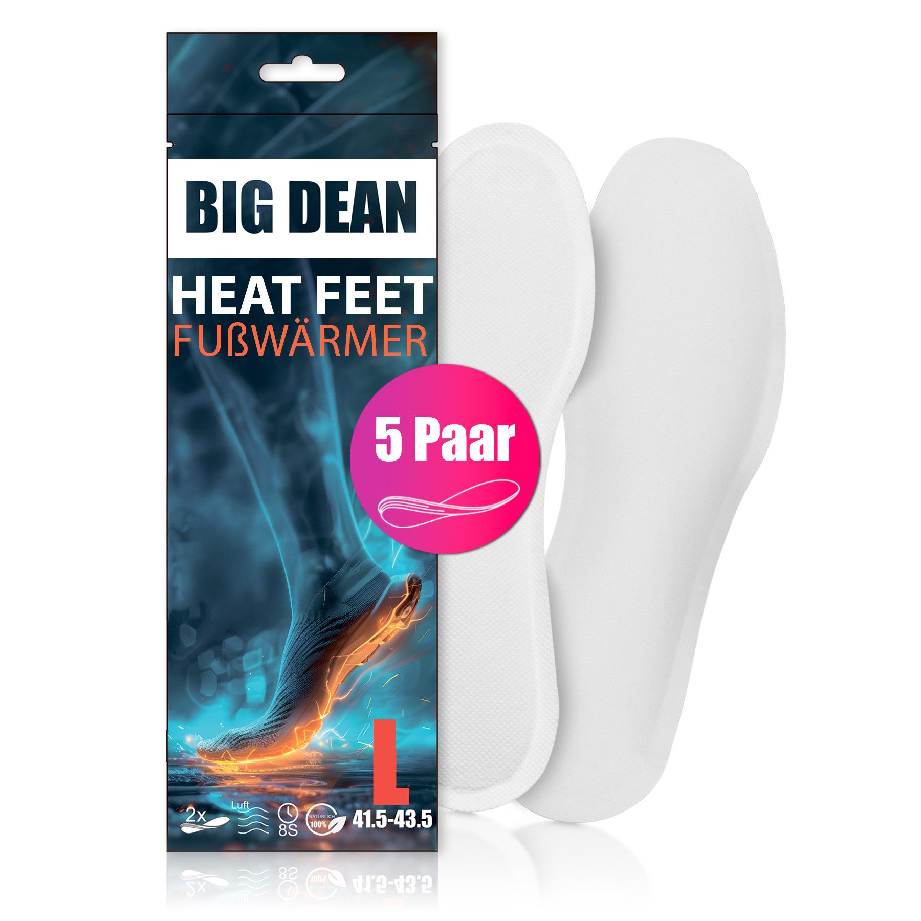 BigDean Thermosohlen 5 Paar Fußwärmer Sohlenwärmer für Schuhgröße 41,5-43,5 8h Wärme (Set, 5-tlg., 5 Paar), Sohlenwärmer für Schuhgröße 41,5-43,5