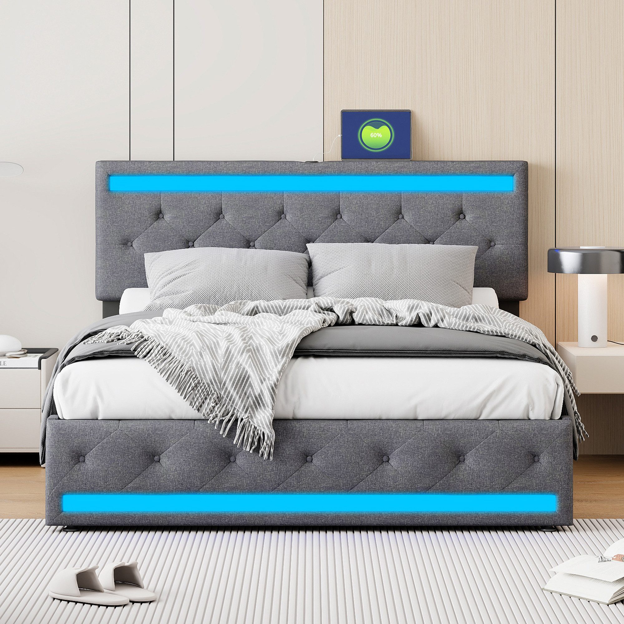PXloue Polsterbett Modernes Polsterbett mit LED-Beleuchtung, günstig online kaufen