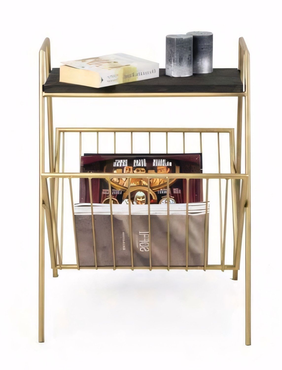 Xlmoebel Zeitungsständer Moderner Beistelltisch aus Holz und Metall in Beige von XLMOEBEL (1 St), Made in Europa