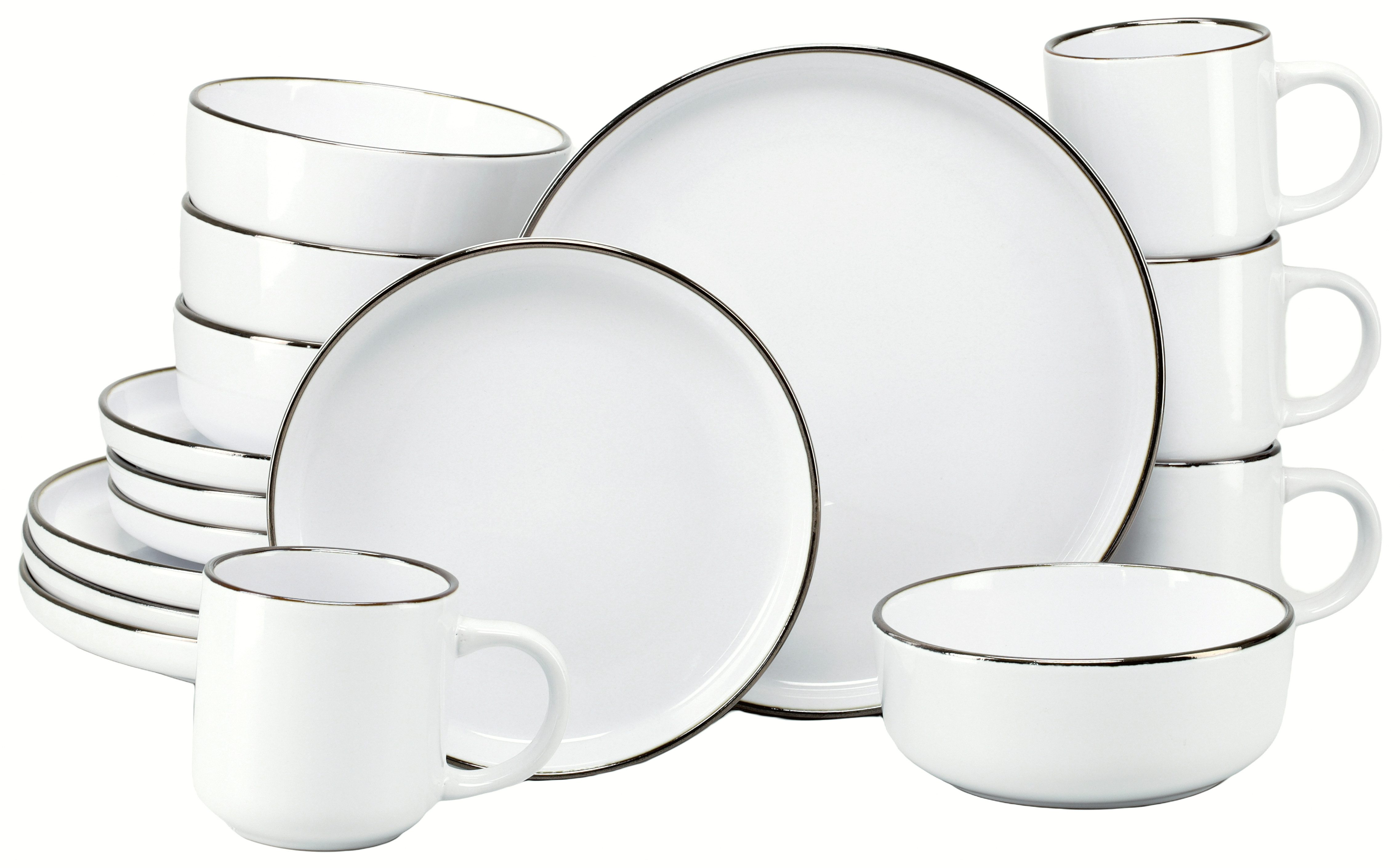 CreaTable Kombiservice Nordic Festive, Service 16-tlg. (16-tlg), 4 Personen, Steinzeug, Minimalistisches Design, Dezente goldene Akzente