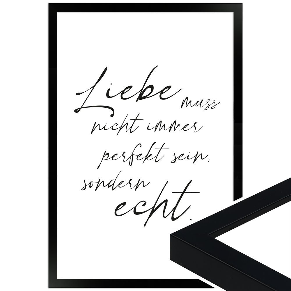 WANDStyle Bild mit Rahmen Liebe echt, Poster mit Spruch