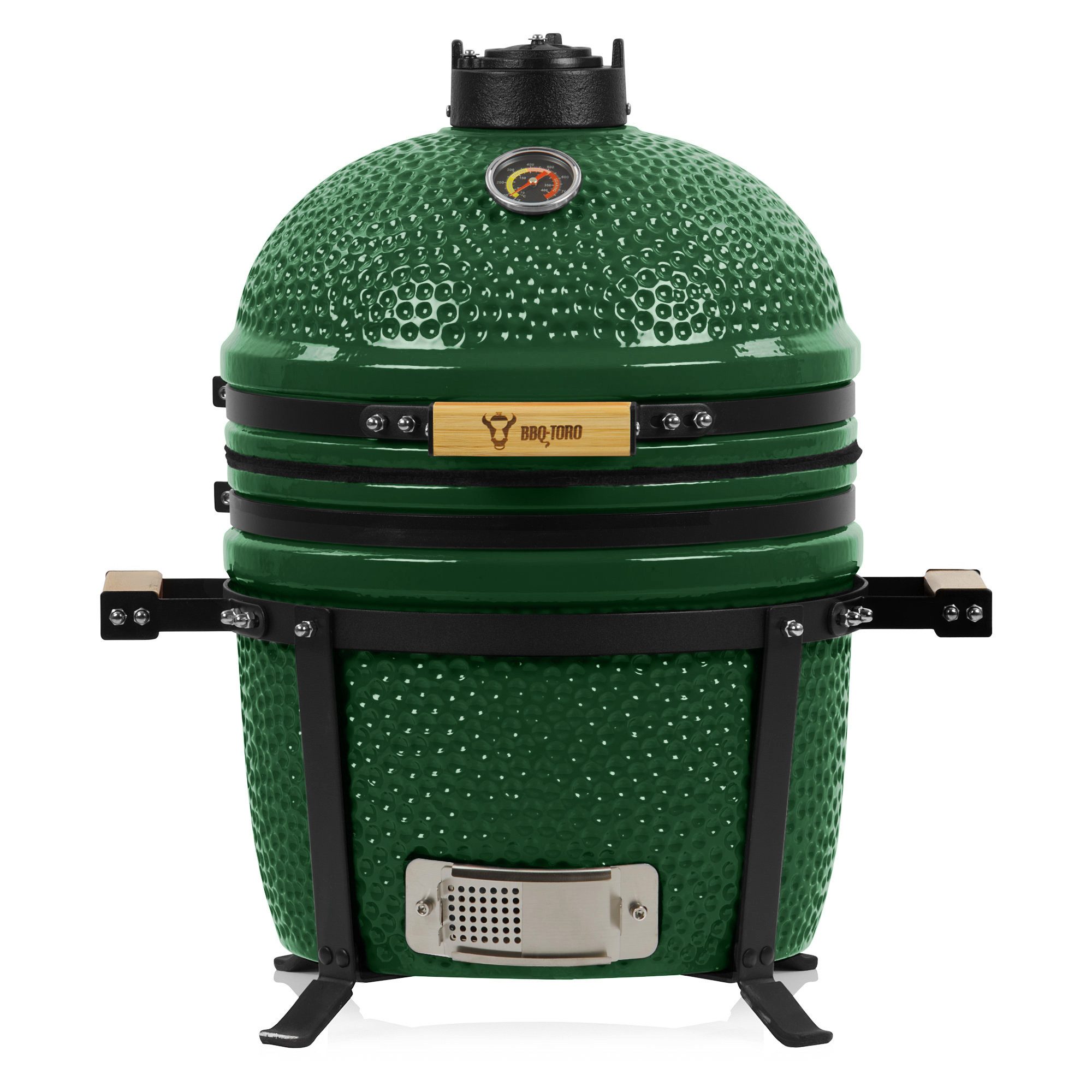 BBQ-Toro Keramikgrill Kamado Grill Holzkohlegrill Ø 39 cm "SHIRO" mit Thermometer, Grün, Lüftungsventile oben und unten