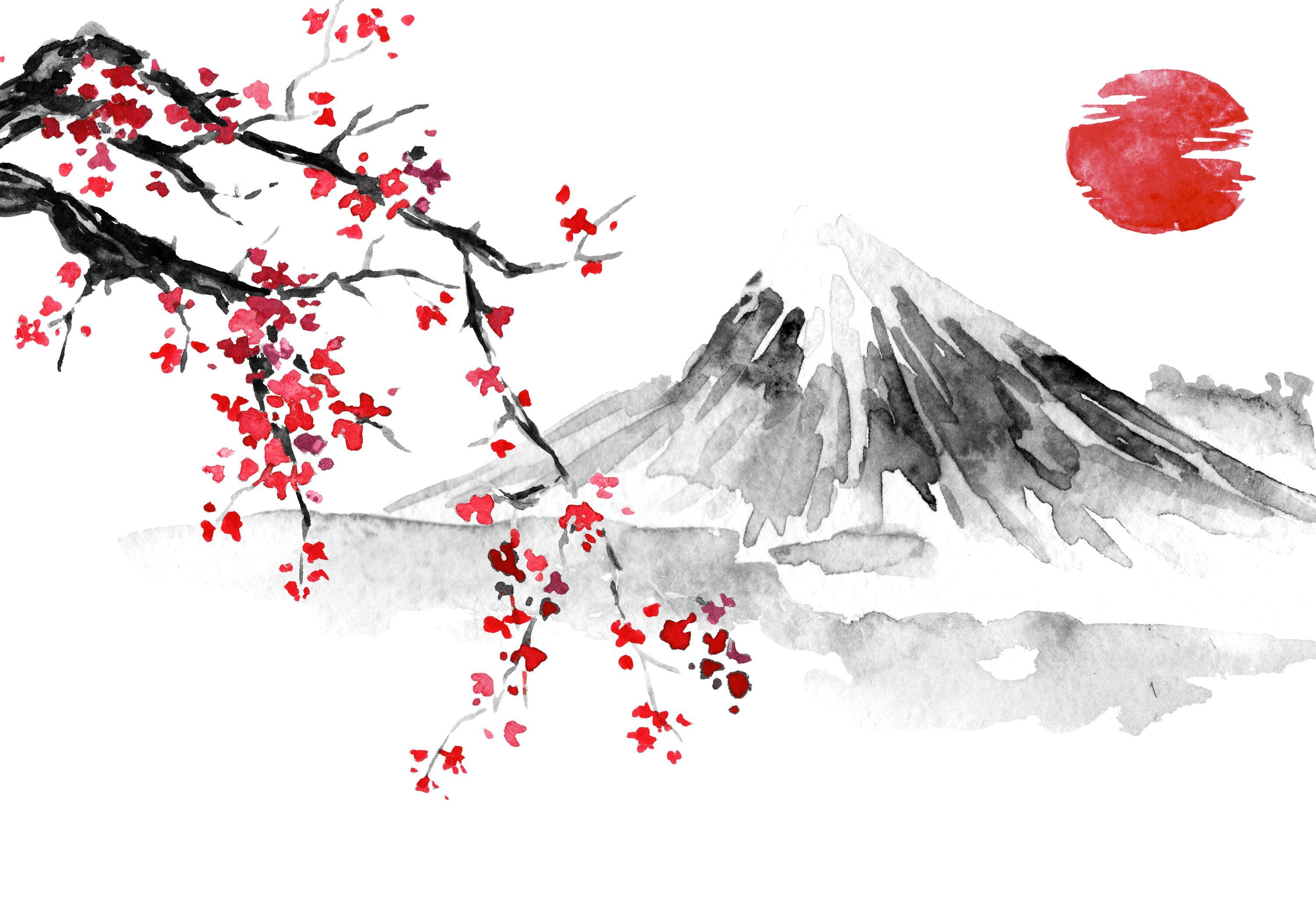 wandmotiv24 Fototapete Japanischer Stil Landschaftszeichnung, glatt, Wandtapete, Motivtapete, matt, Vliestapete