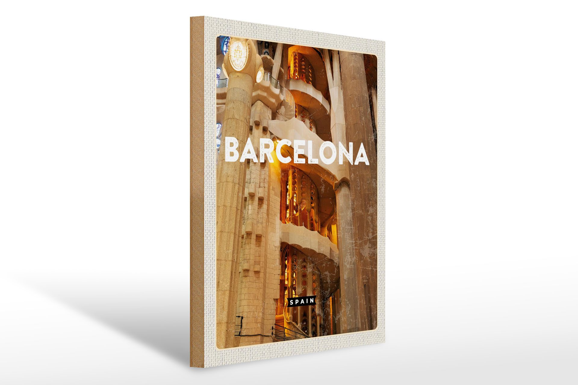 Femer GmbH Holzbild Reise 30x40cm Barcelona Spanien Mittelalter Bild, (1 St), Glatte Holzfaserplatte (MDF), vorn beschichtet