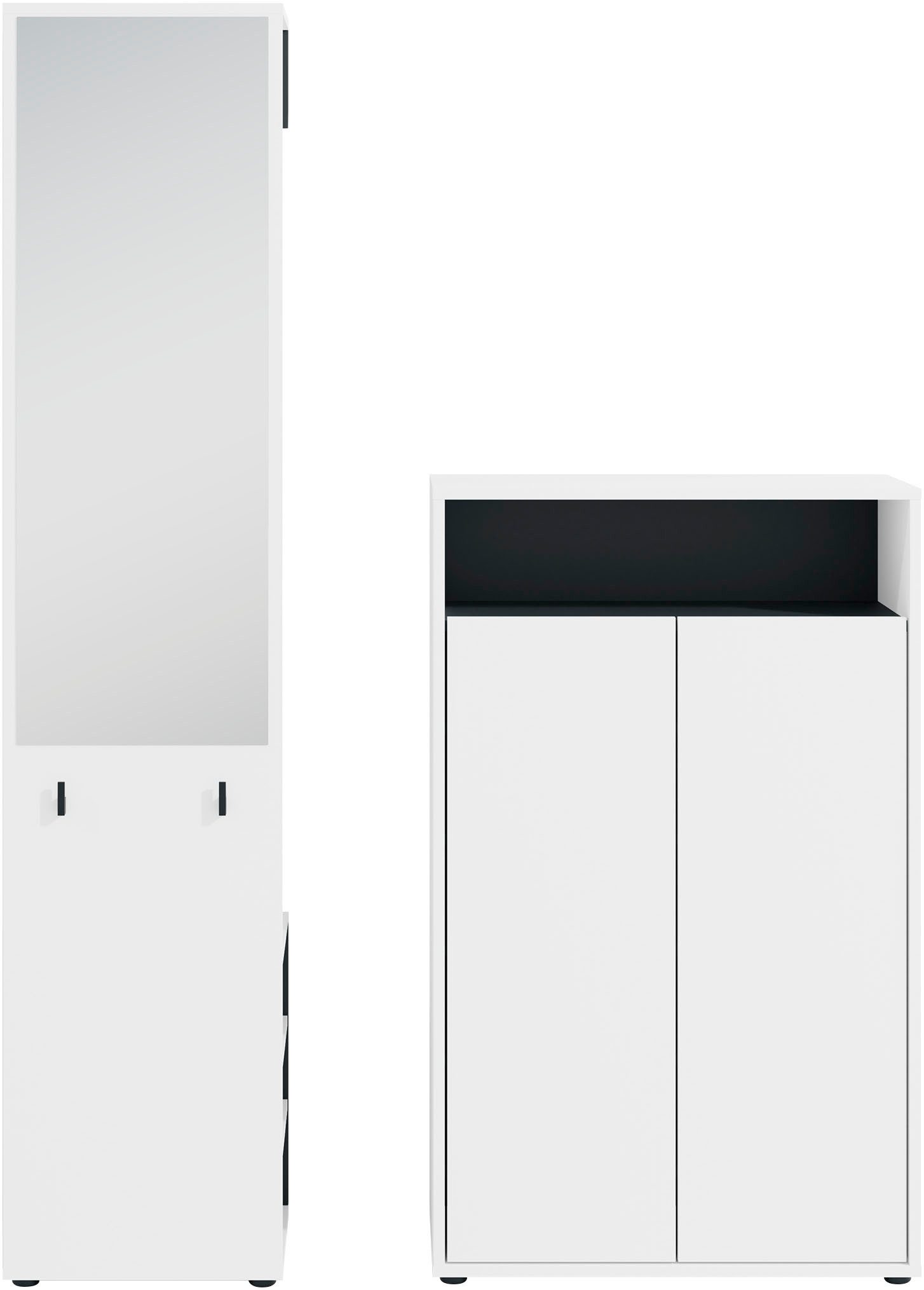 byLIVING Garderoben-Set Lyon, platzsparender Garderobenschrank mit großem Spiegel, (Set, 2-St., 2-teilig), und Schuhkommode für bis zu 18 Paar Schuhe