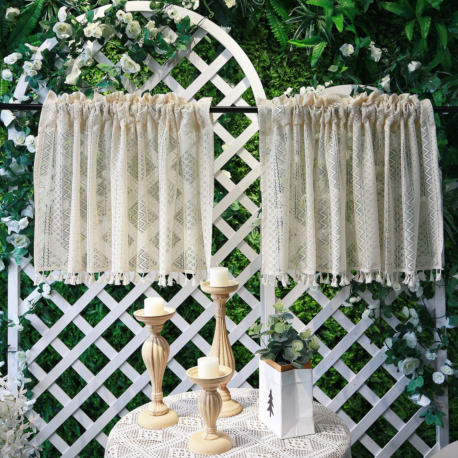 Sunicol Scheibengardine Vintage Quasten Boho gardinen kurz, Transparente Fe günstig online kaufen