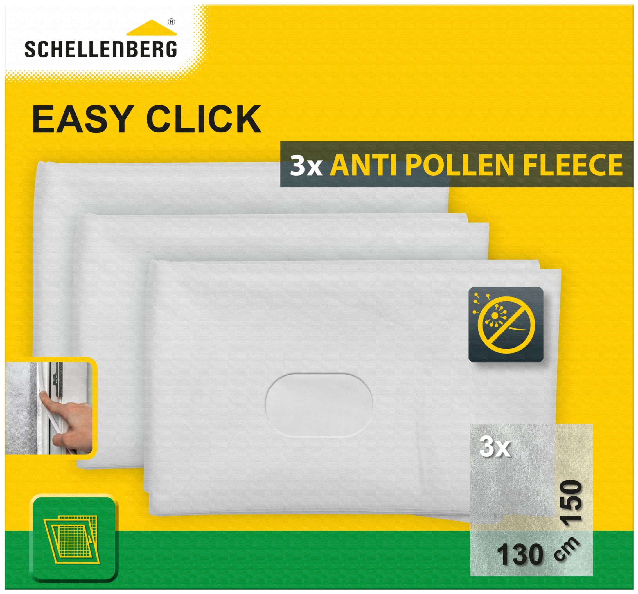 3er-Pack, Easy Pollenschutz 70473 Fliegengitter-Gewebe für 150 cm, Pollenschutzvlies im SCHELLENBERG 130 Click, Fenster x weiß, Austauschset