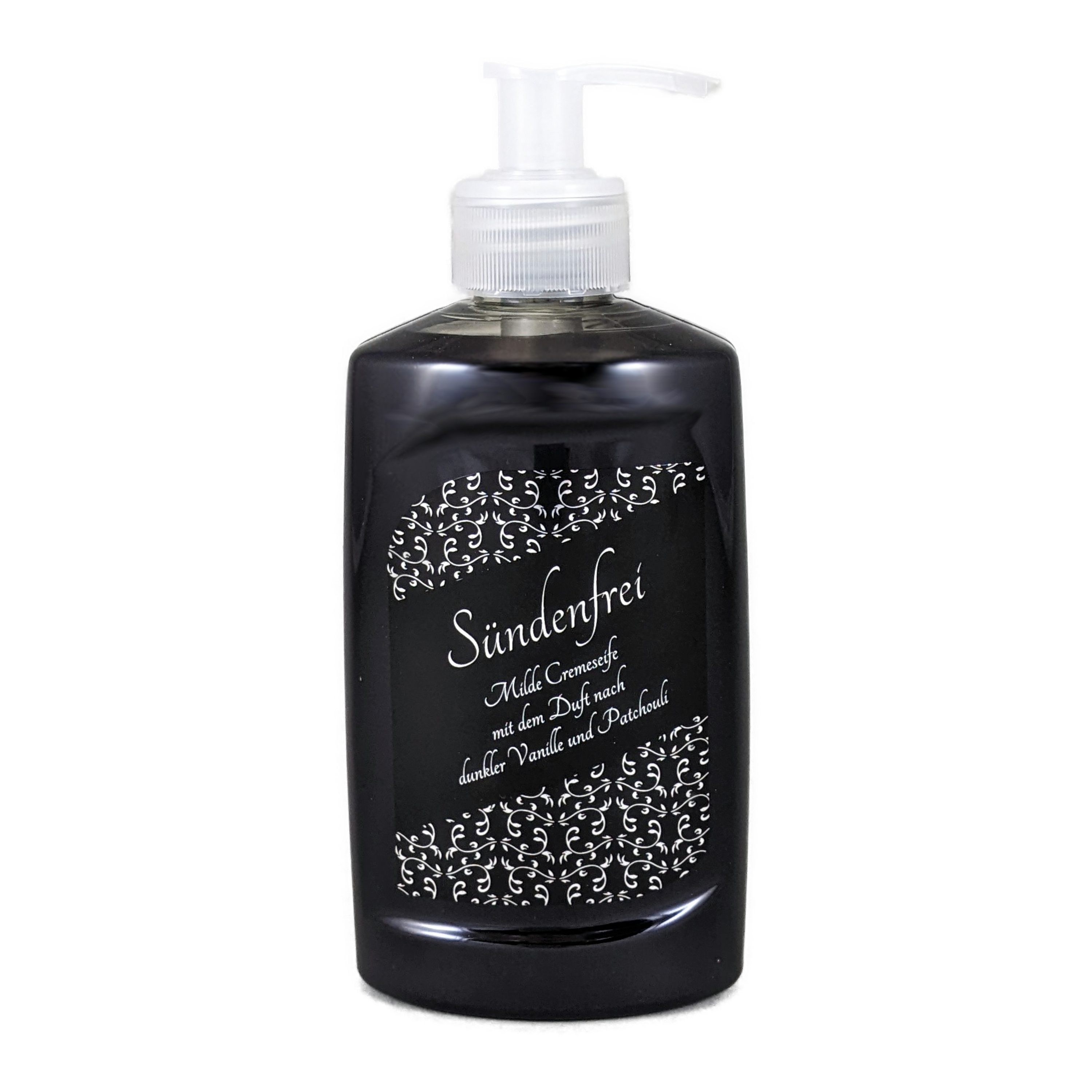 ≈petra Flüssigseife Cremeseife Sündenfrei [300 ml] aus der ≈petra Manufaktur, tiefschwarz mit schwerem Duft dunkler Vanille und edler Patchouli-Note