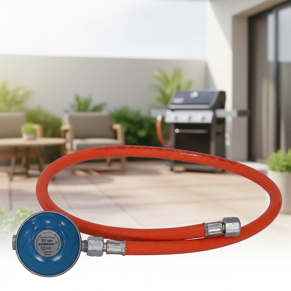 Mucola Gasgrill 80CM Gas Schlauch + Druckminderer Gasregler Regeler Propan Butan, Set, Druckminderer+Schlauch, Sicherheitsventil