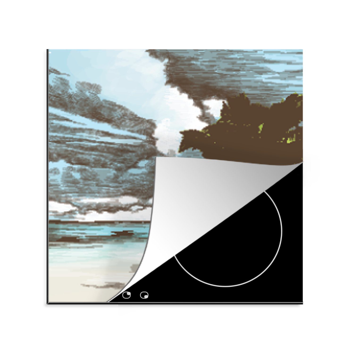 MuchoWow Herdblende-/Abdeckplatte Strand für Ceranfeldabdeckung, 78x78 - Meer, küche (1 cm, Palme tlg), Arbeitsplatte Vinyl, 