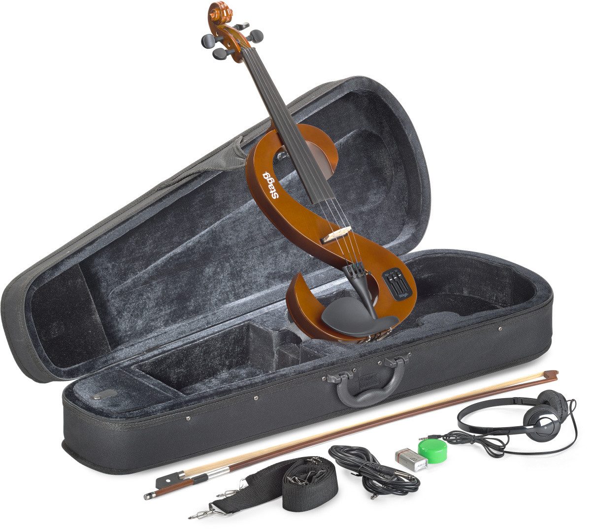 Stagg E-Violine EVN 4/4 VBR 4/4 Silent Violin Set