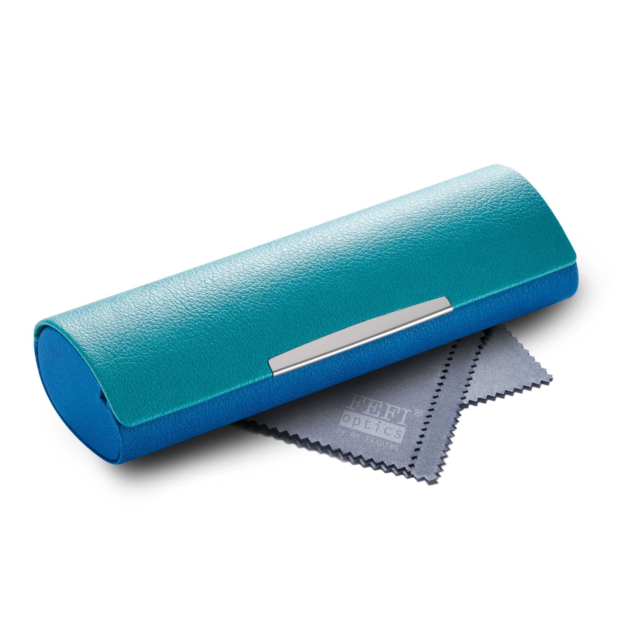 FEFI Brillenetui Kleines Hardcase Etui im 2-Farben Design mit Chrome-Applikation, inklusive Mikrofasertuch