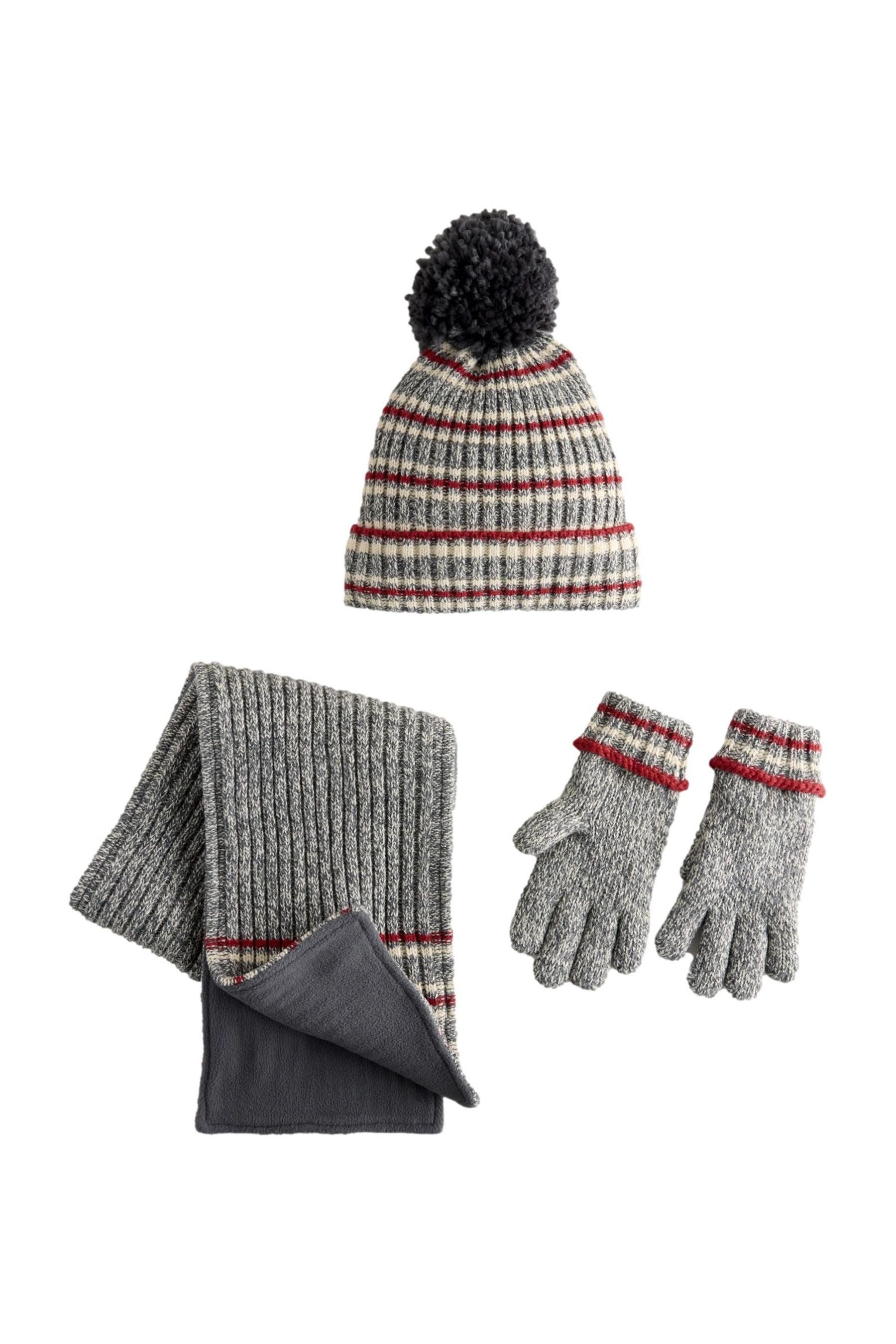 Next Bommelmütze Mütze, Schal und Handschuhe, 3er-Set (3-St)