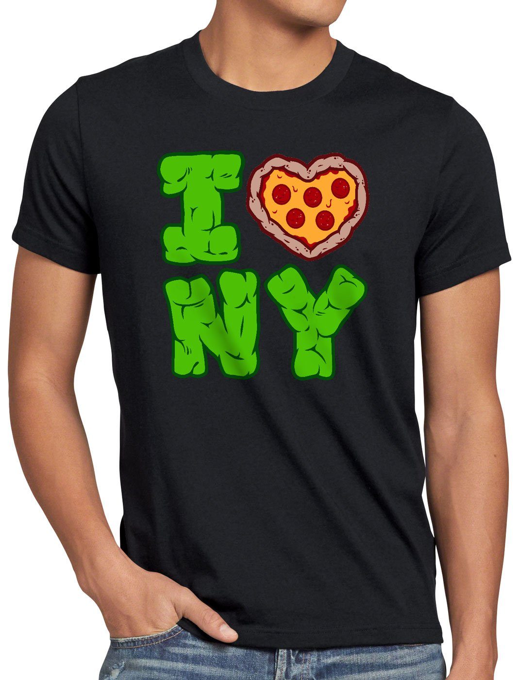 style3 Print-Shirt Herren T-Shirt Love NY Turtle Teenage New York Mutant schwarz