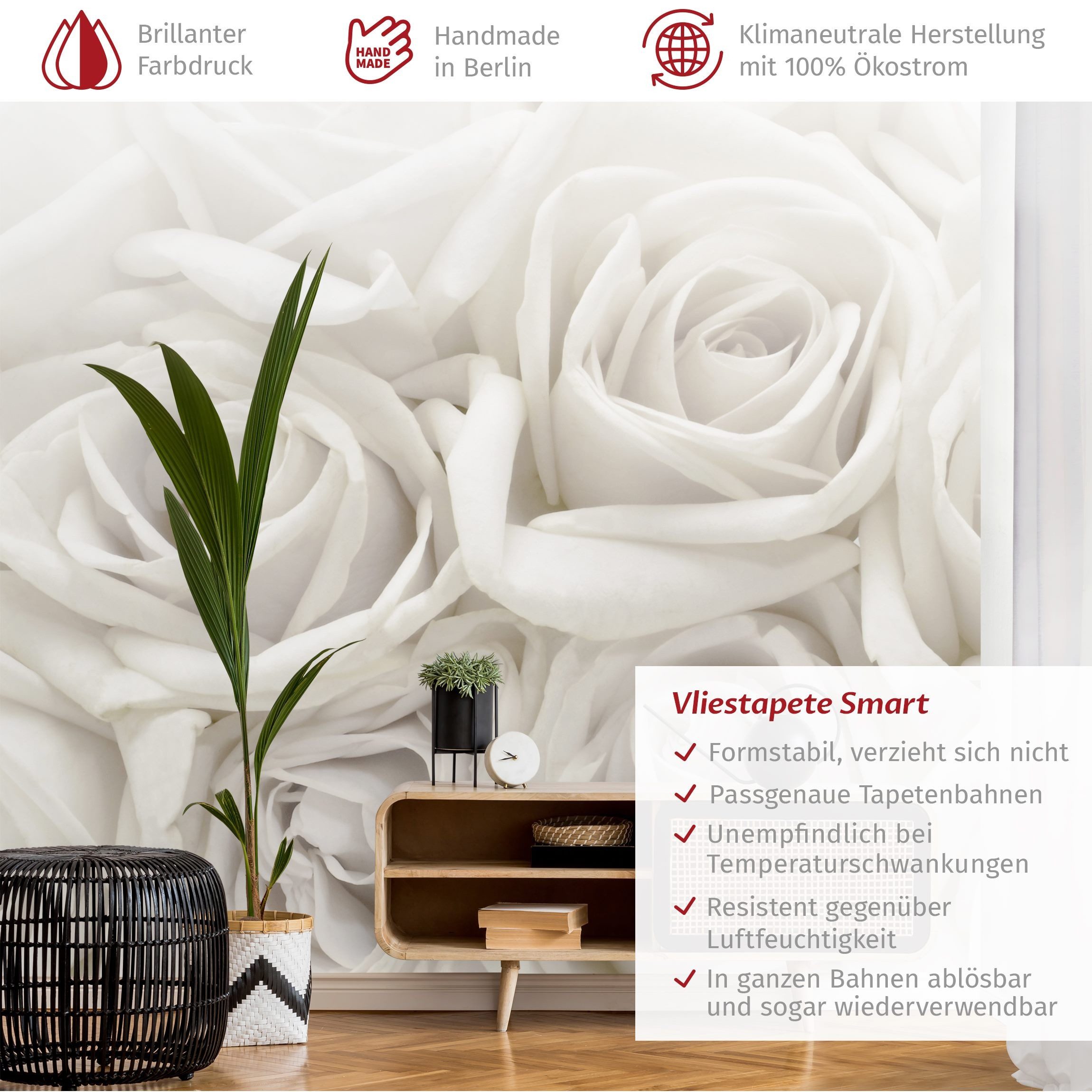 Bilderdepot24 Fototapete Rosen Weiße Rosen 3D-Effekt günstig online kaufen