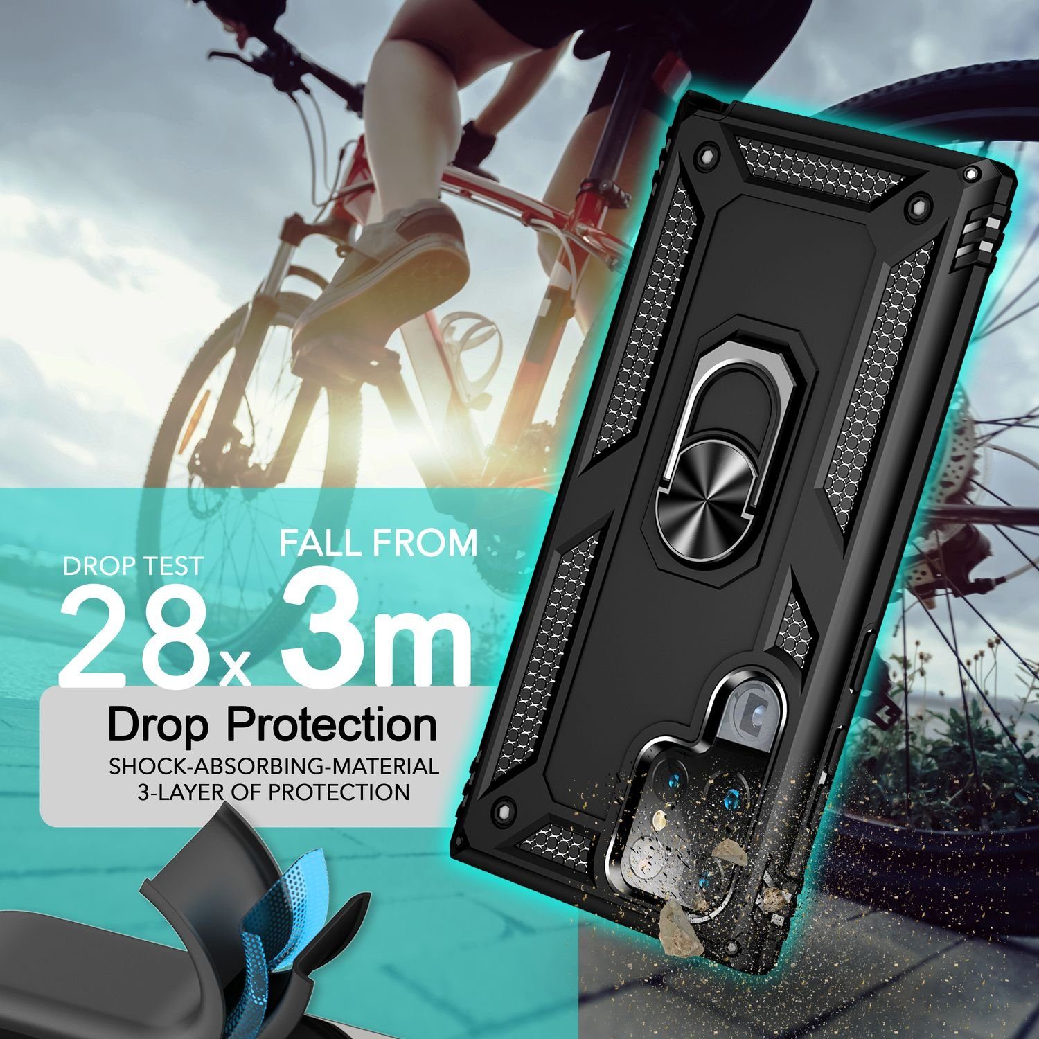 Nalia Smartphone-Hülle Samsung Galaxy S24 Ultra 17,3 cm (6,8 Zoll), Military Style Hülle mit Ring / Extrem Schützend / Outdoor Panzer Case
