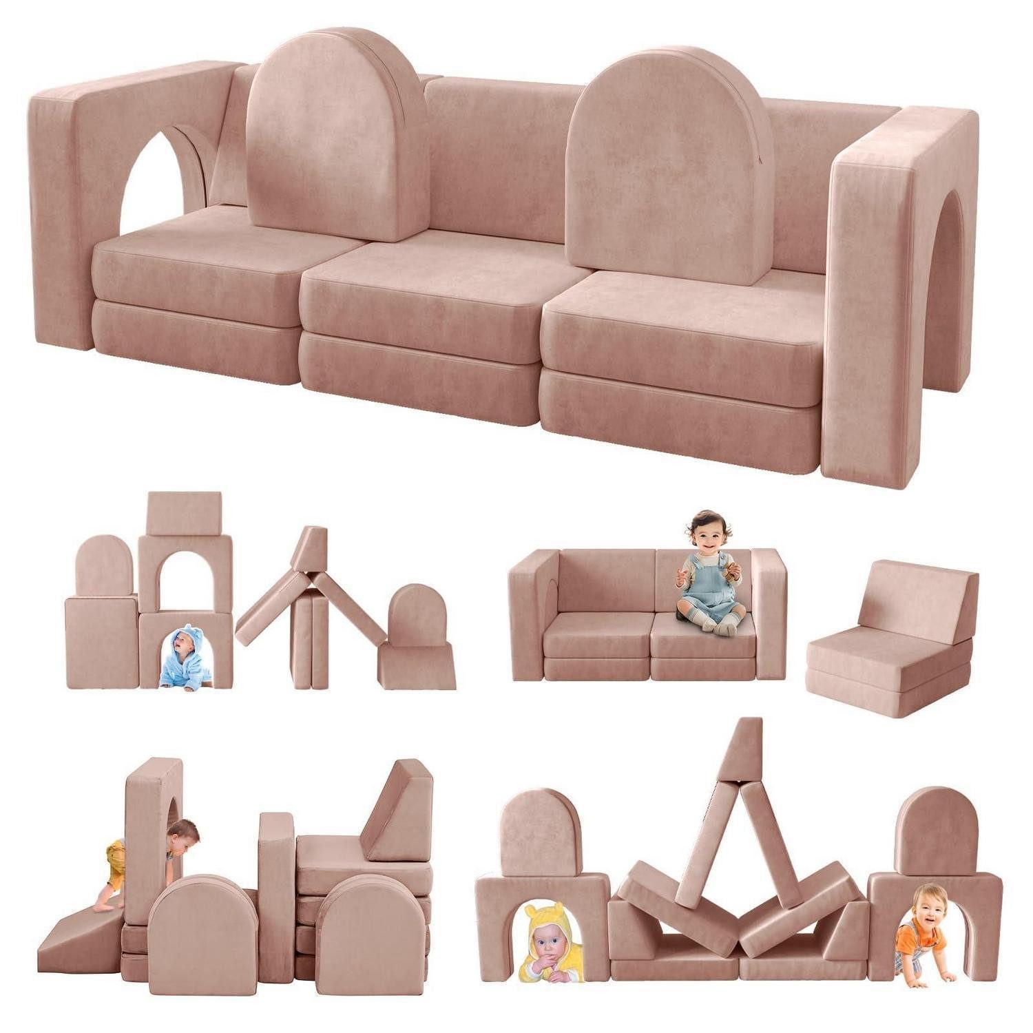 Kindersofa Spielsofa Kinder 13teilig Spielzimmer Schlafen 3-Sitzer-Sofa Rosa