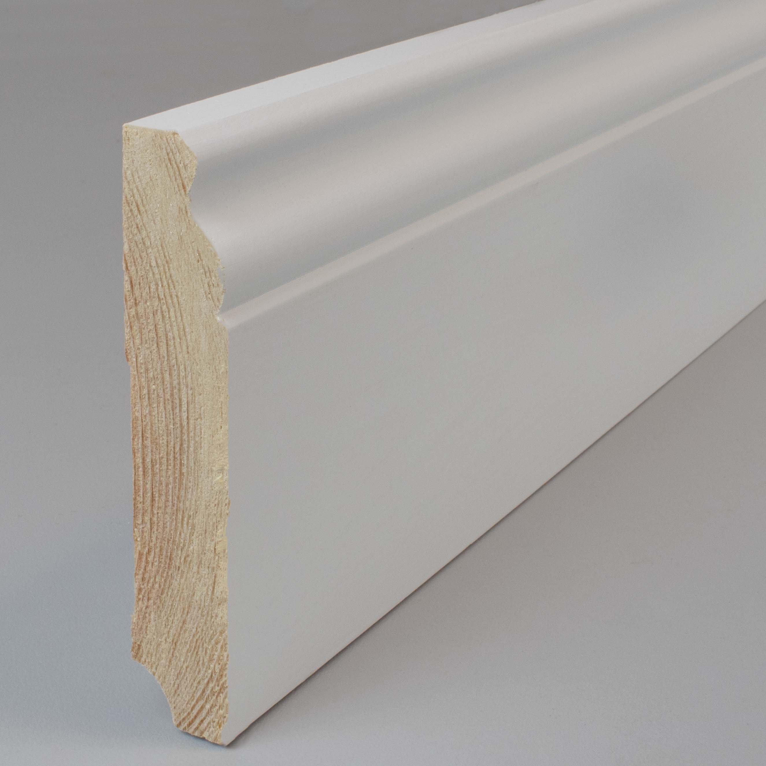 PROVISTON Sockelleiste Massivholz, 19 x 100 x 2500 mm, Weiß, Fußleiste Berliner Profil