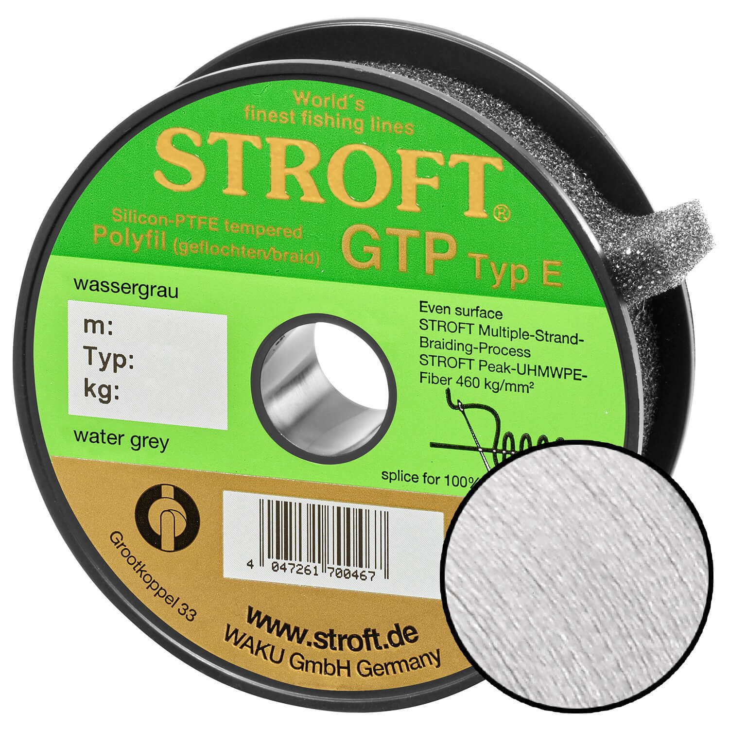 Stroft Angelschnur Stroft Schnur GTP Typ E geflochten wassergrau 150m, 150 m Länge, 0.15 mm Fadendurchmesser, (1-St), 4,75kg Tragkraft
