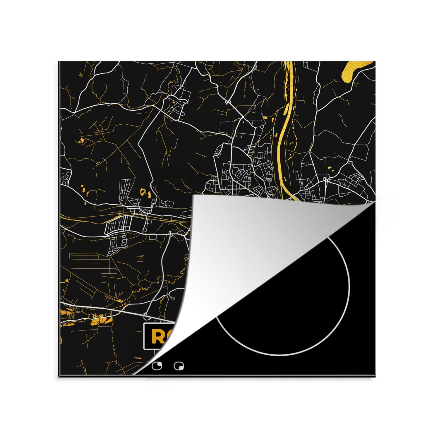 MuchoWow Herdblende-/Abdeckplatte tlg), - Stadtplan cm, - für küche Arbeitsplatte Vinyl, Schwarz Ceranfeldabdeckung, Rosenheim - Gold und - Karte, (1 Deutschland 78x78