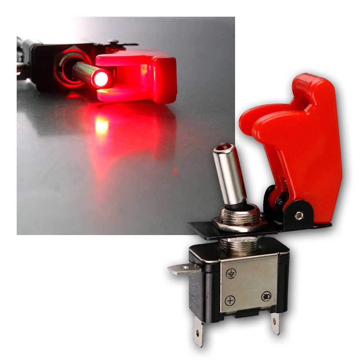 McPower Schalter Kill-Switch Schalter rot, mit LED, 12V / 20A