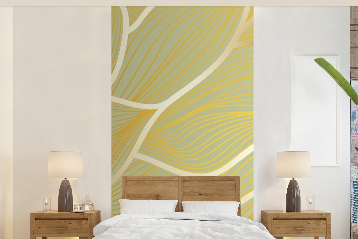 Küche, bedruckt, Goldene MuchoWow Hintergrund, Wellen Vliestapete für Fototapete Schlafzimmer grünem Fototapete (2 Matt, Wohnzimmer St), auf