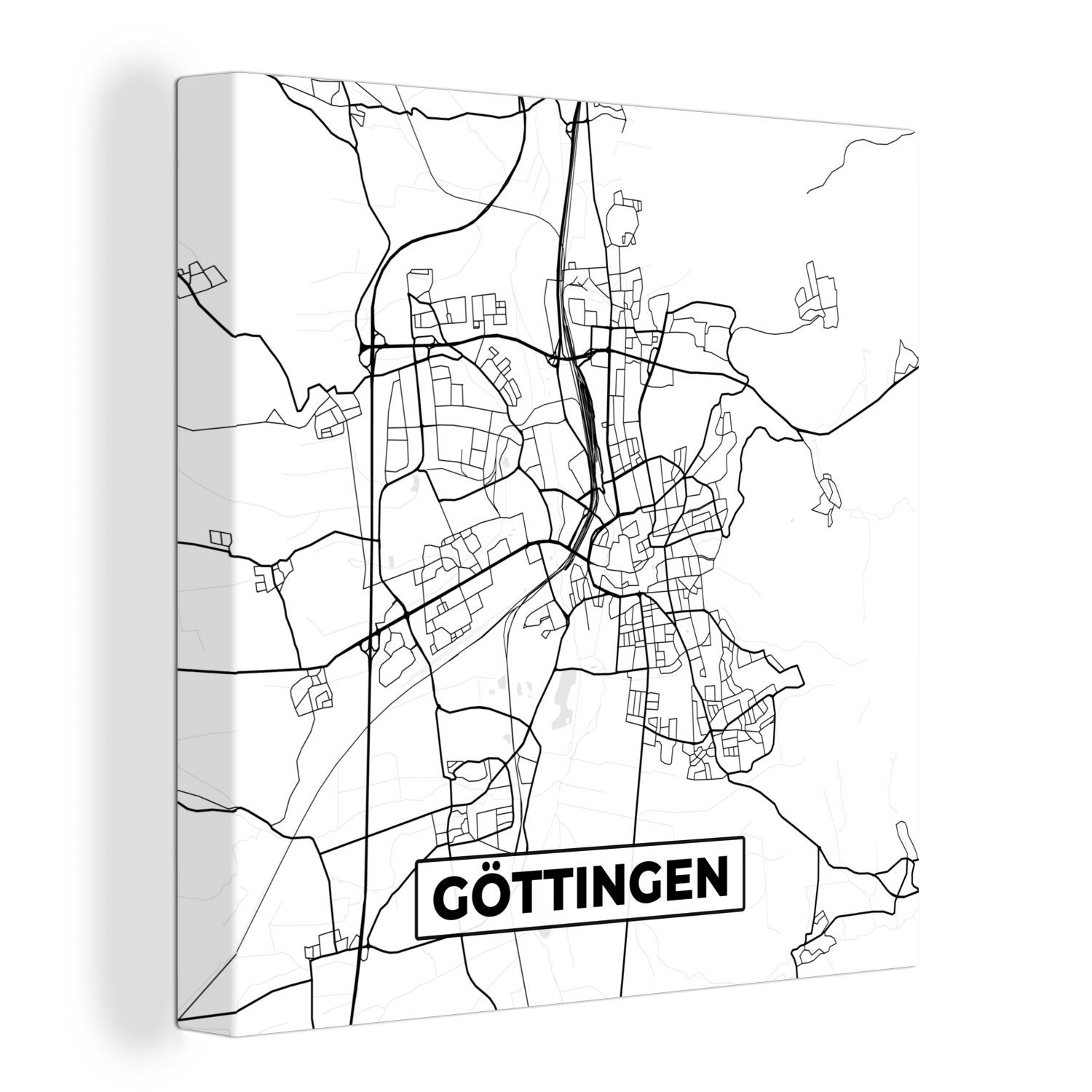 OneMillionCanvasses® Leinwandbild Göttingen - Karte - Stadtplan - Wegbeschreibung, Fotodruck (1 St), Wandbild, Deko Schlafzimmer Wohnzimmer Flur 20x20 cm