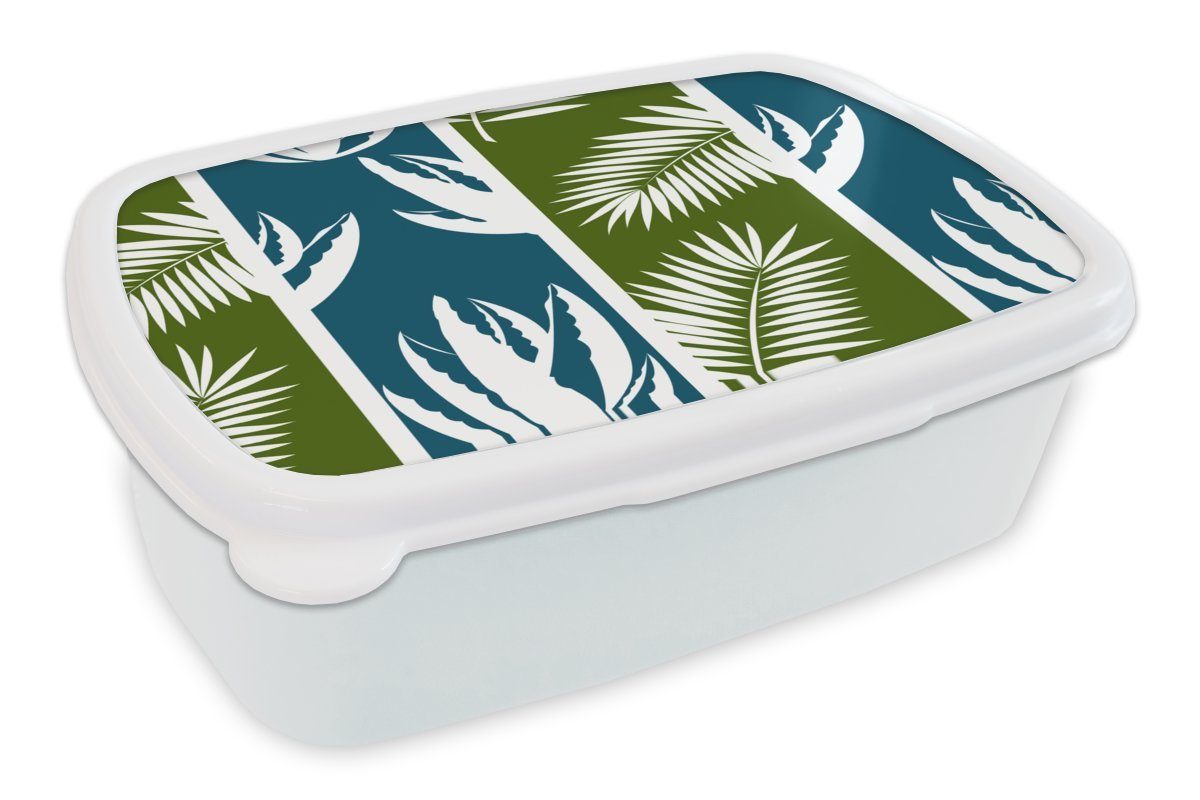 MuchoWow Lunchbox Blätter - Tropisch - Gestaltung - Hawaii, Kunststoff, (2-tlg), Brotbox für Kinder und Erwachsene, Brotdose, für Jungs und Mädchen weiß