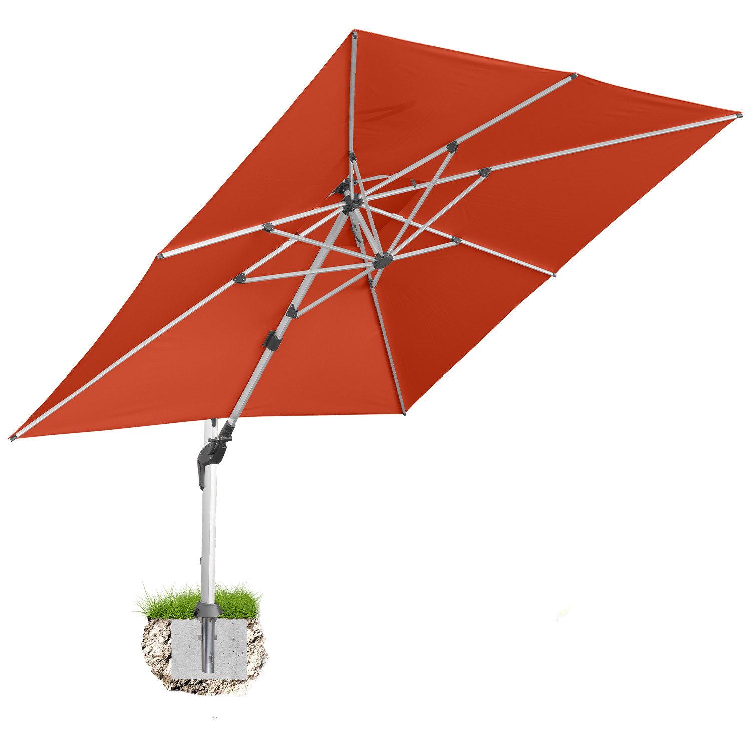 anndora-sonnenschirm Ampelschirm mit Aluminiumgestell, LxB: 350x350 cm, mit Bodenanker, wasserabweisende Beschichtung - Kurbelmechanik - Winddach