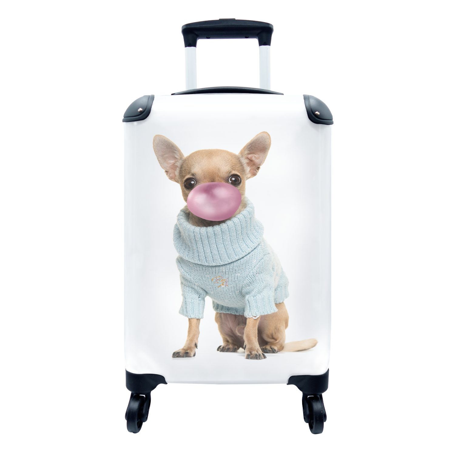 Chihuahua Mädchen MuchoWow Spaß Kinder rollen, Kaugummi Reisetasche Reisekoffer Ferien, für - Hund pusten -, Rollen, 4 Handgepäckkoffer für mit Trolley, - - Handgepäck -