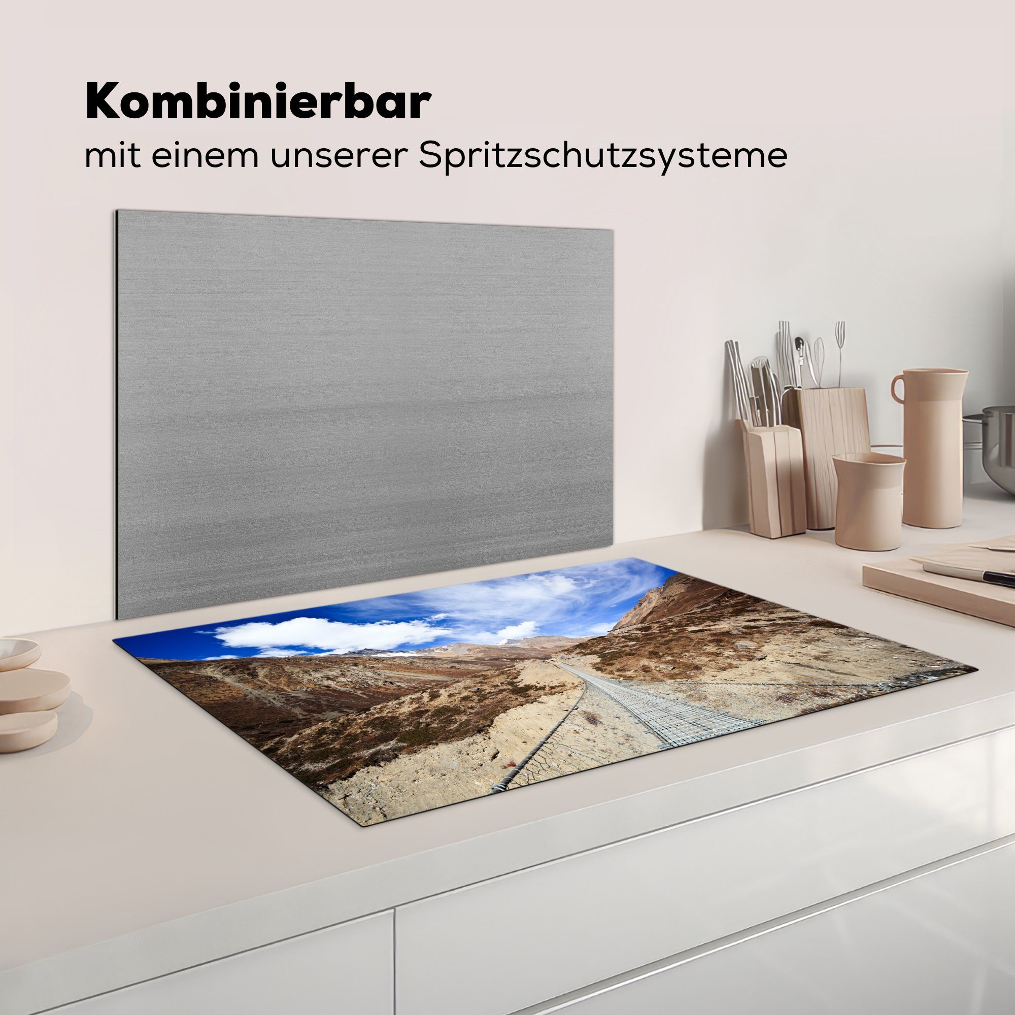 Schutz Herdblende-/Abdeckplatte Induktionskochfeld Ceranfeldabdeckung durch Seilbrücke MuchoWow küche, cm, Vinyl, tlg), Himalaya, den für (1 81x52 die