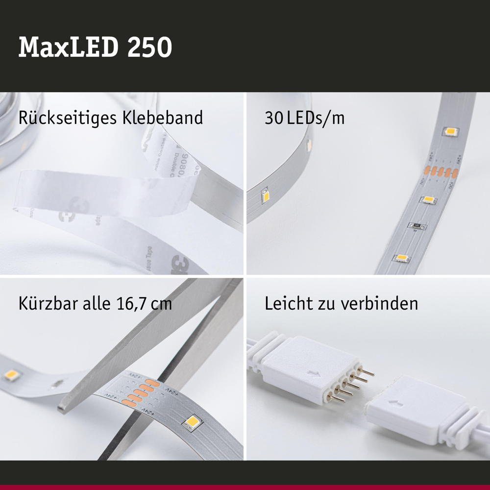Streifen LED Stripe MaxLED 750lm Silber LED Strip 1-flammig, Paulmann 2500mm, 6500K in LED 10W Erweiterung