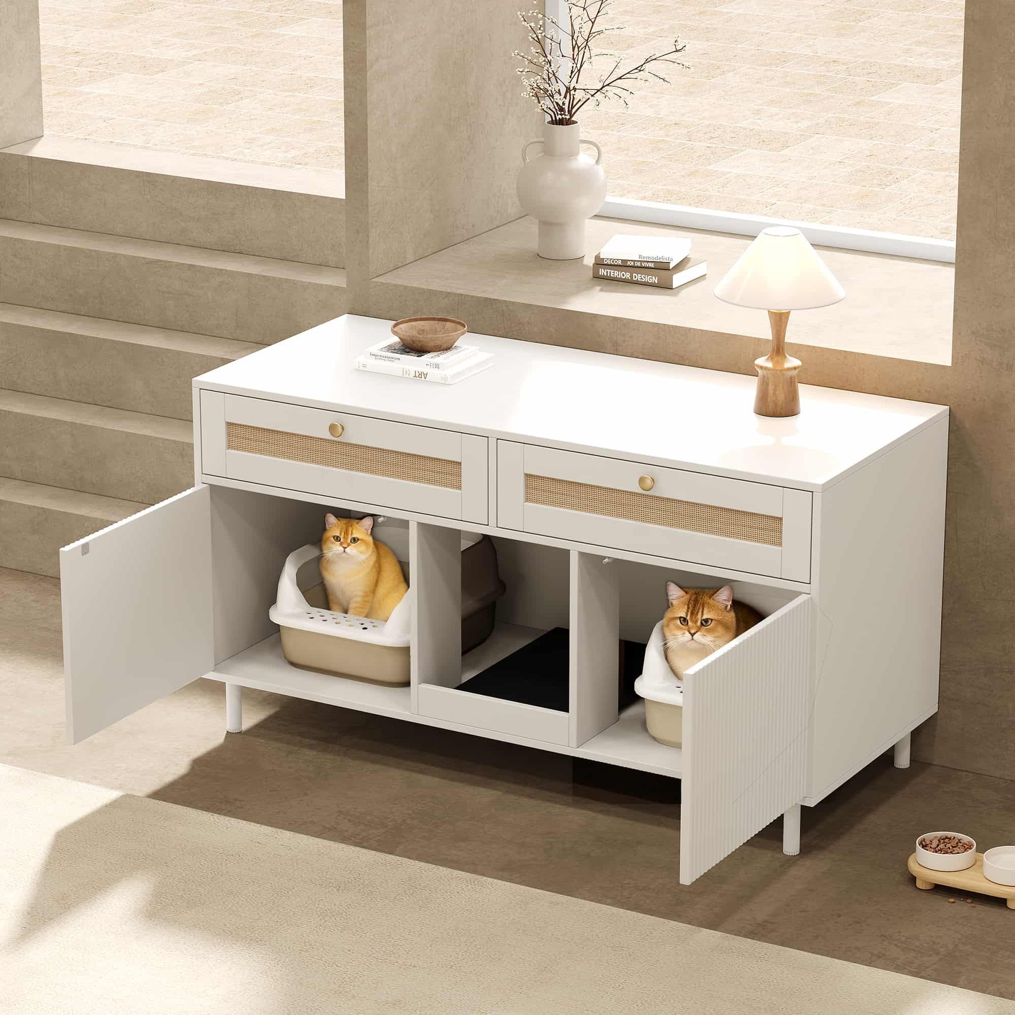 ANYSUN Mehrzweckschrank Katzentoilettenschrank Katzenstreuschrank, mit Doppeltür (Katzenmöbel Set, Katzenmöbel) Streufangmatte und Schublade, modernes Haustier Sideboard