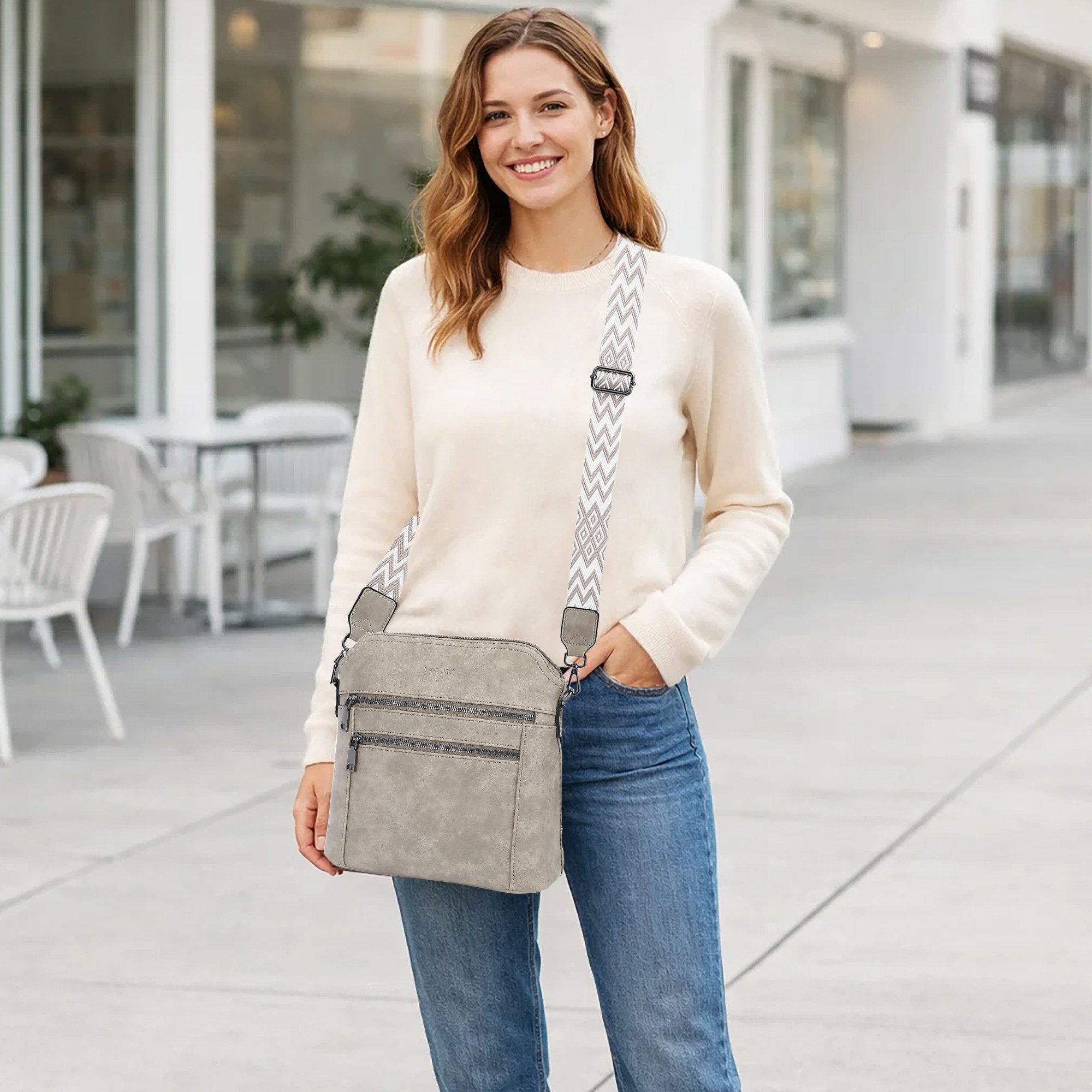 TANTOMI Schultertasche Damen Umhängetasche Mittelgroß mit Vielen Fächern, Crossbody Bag mit Verstellbar Abnehmbar Breiter Gurt – Bild 2 von 5